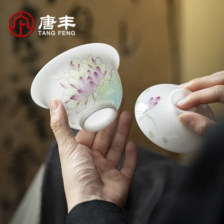唐丰冰种玉瓷三才盖碗家用办公防烫高端泡茶碗单个年轻人白瓷茶具