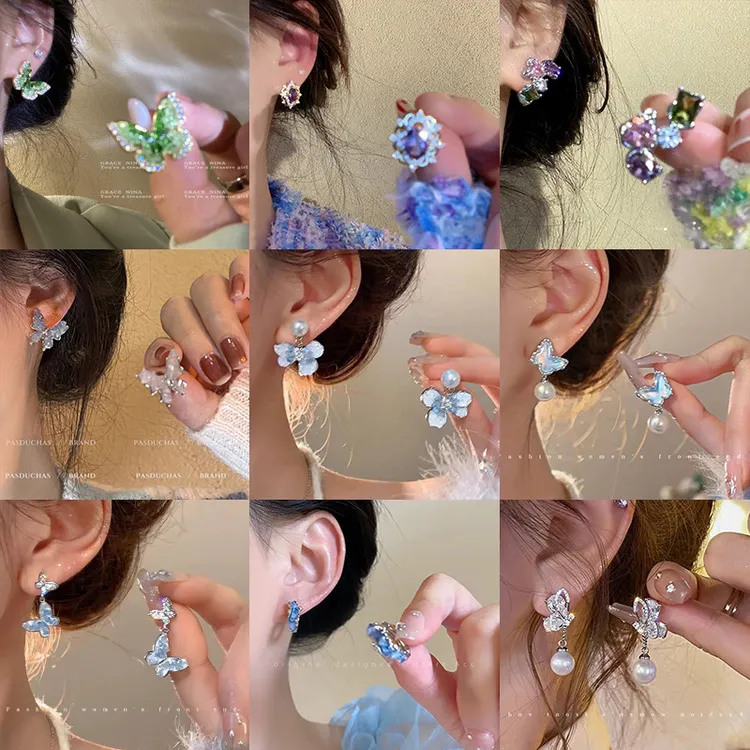 小众高级感花朵2024年爆款耳钉精致锆石耳