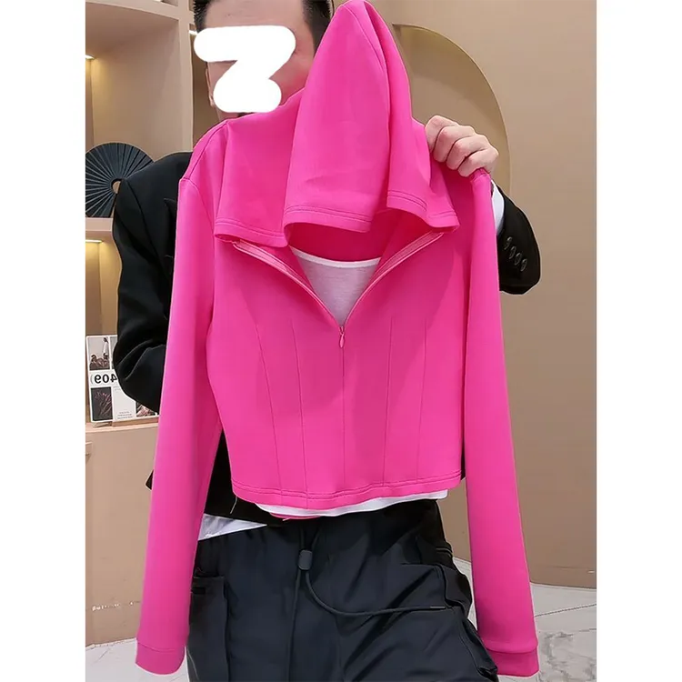 撞色拼接假两件连帽半开领卫衣女春秋新款设计感时尚减龄显瘦上衣