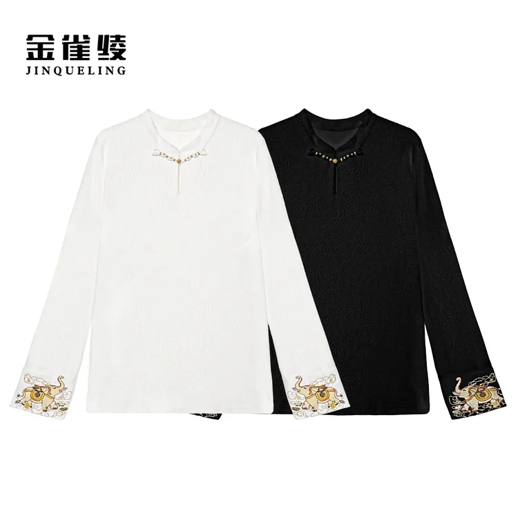 金雀绫【金象纳福】轻奢国风新中式刺绣加宽加大上衣SZA3ST804