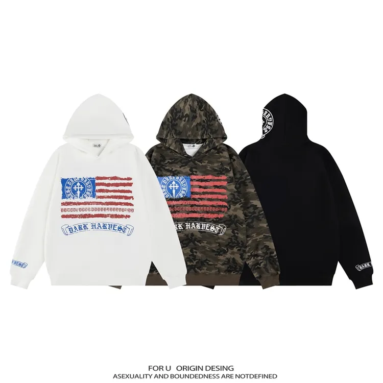 FOR U 原创国潮美式复古街头梵文字母印花连帽卫衣秋季宽松帽衫