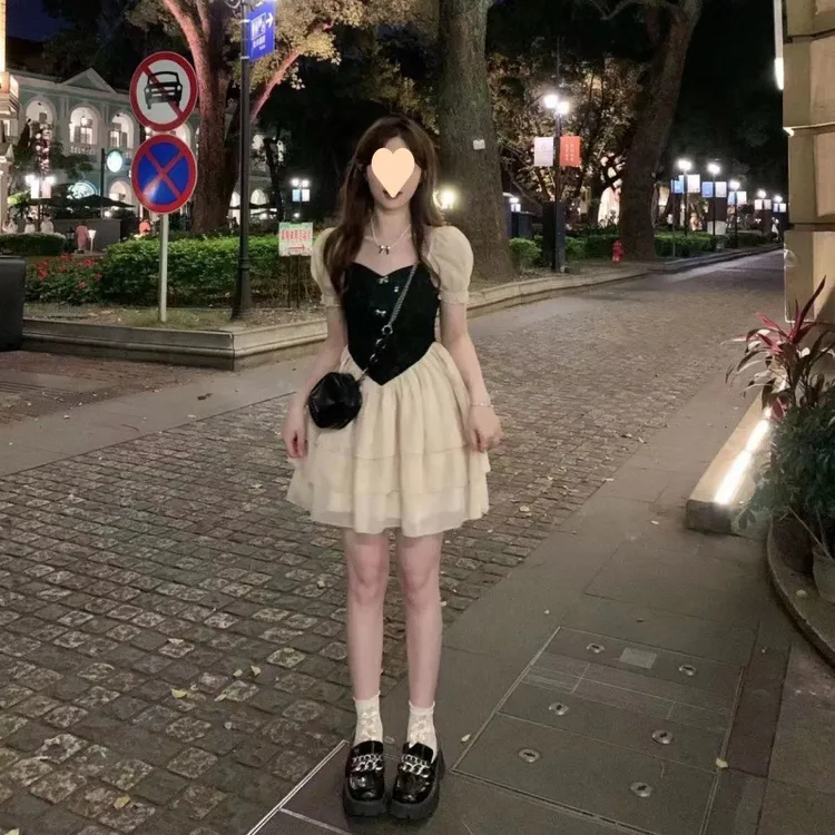 2025夏季新款韩板收腰显瘦蛋糕裙公主连衣裙仙女学生短裙子