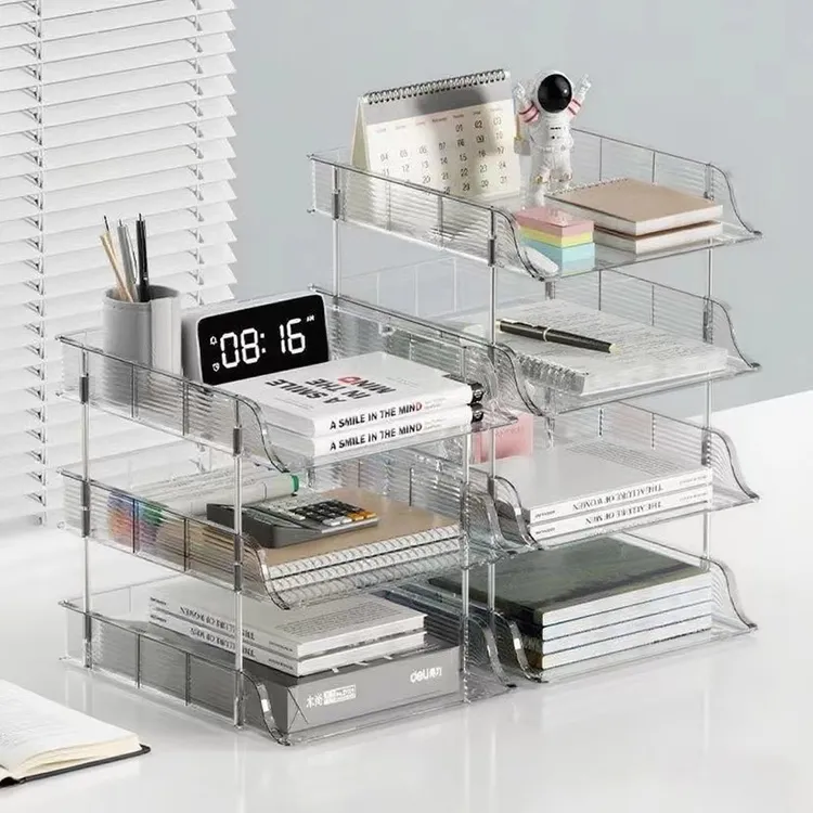 分层透明文件夹学生收纳架书桌收纳盒办公室清洁置物架整理架