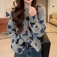 慵懒风气质宽松氛围感针织衫2025秋季设计感减龄套头爱心字母毛衣