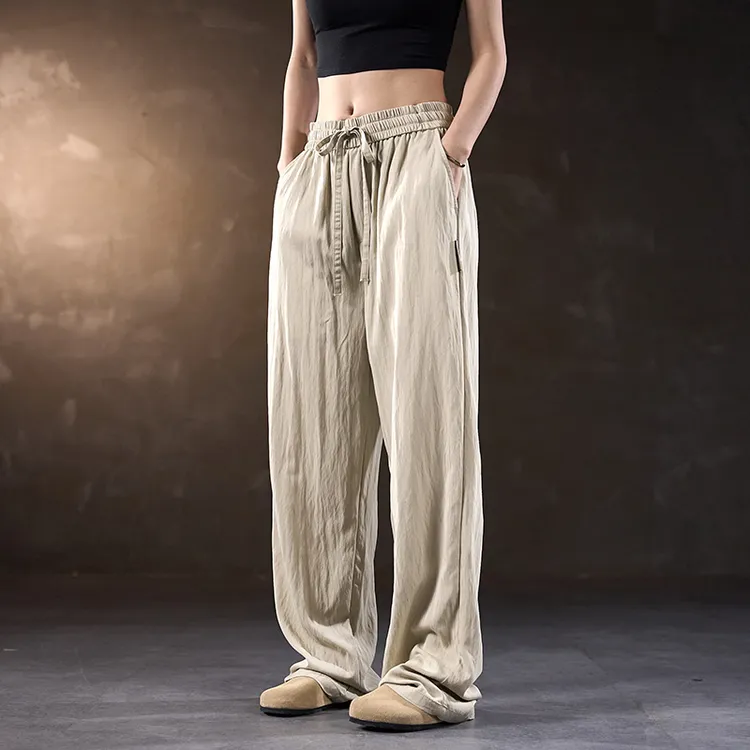 冰丝休闲裤男夏季薄款宽松直筒空调裤夏季垂感透气折皱树皮纹259