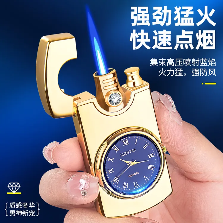 (坤三）手表打火机直冲蓝火焰创意炫酷表盘时尚表盘强劲蓝焰闪亮钻