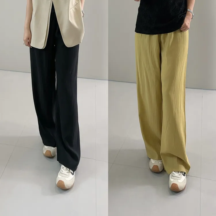 微胖女装【无缝冰感散热裤】褶皱阔腿裤宽松休闲裤长裤20685