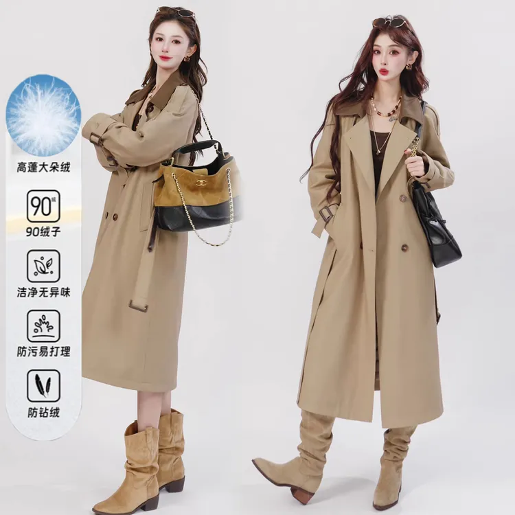 时尚保暖羽绒服女2025冬季新款收腰复古气质中长款英伦风风衣外套