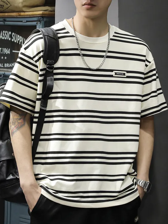 条纹刺绣国潮T恤中国t恤男款运动外穿T恤飓多多stormcrew禅意男装