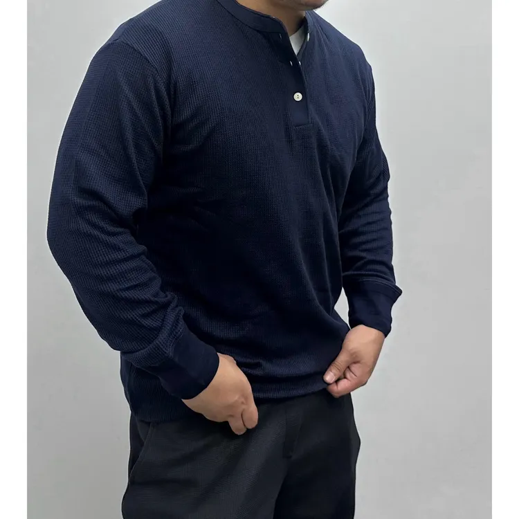 男士纯棉慵懒防晒T恤纯色亨利领打底衫长袖时尚男士