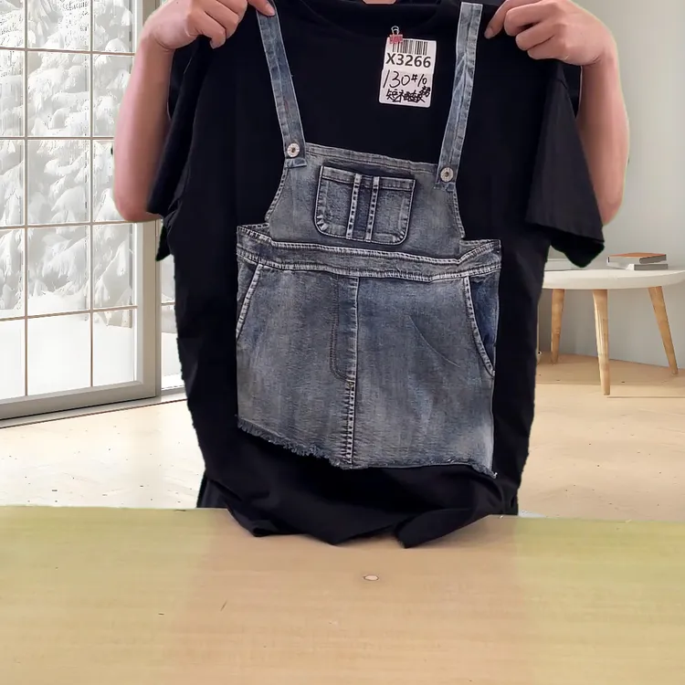 X3266假两件牛仔短袖裙男女童清仓