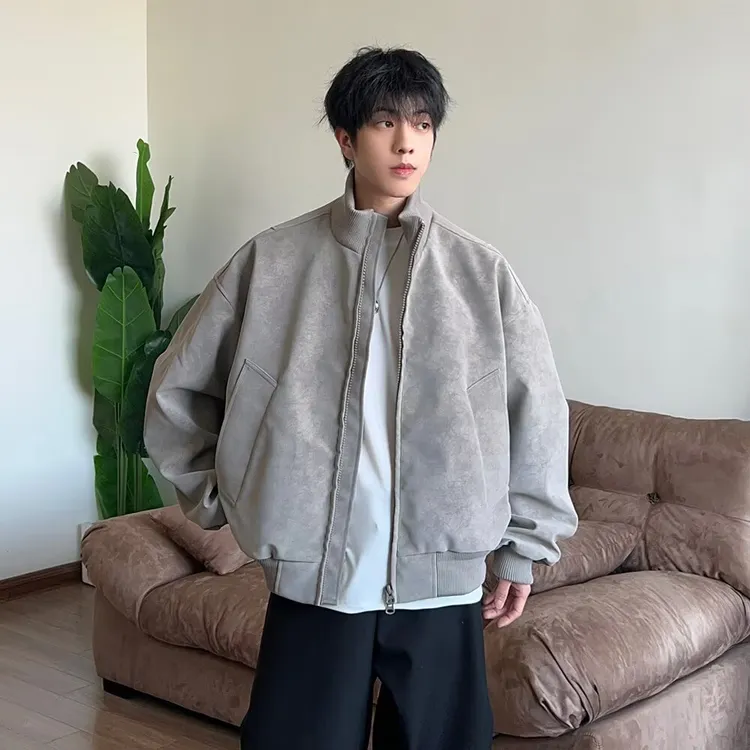 高质量皮革收口袖秋季防水男立领棒球领夹克皮衣男款爆款2025新款