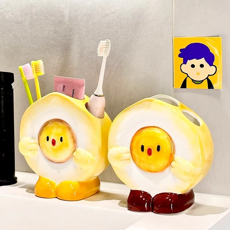 可爱蛋仔电动牙刷架家用卫生间洗漱台牙膏牙具收纳底座陶瓷置物架