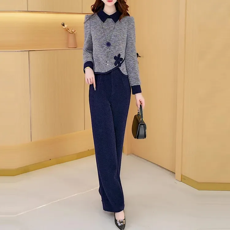 【两件套】秋季时尚韩版修身宽松洋气休闲收腰显瘦减龄女装套裤