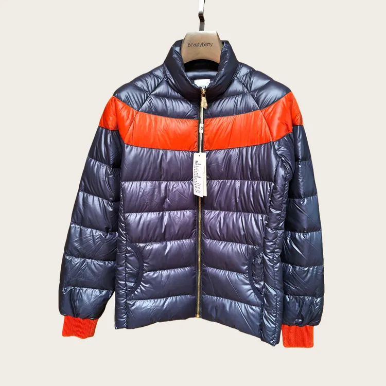 Beautyberry品牌-设计师款排骨超羽绒服冬季拼色白鸭绒