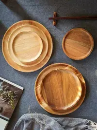 商用家用简约风圆形木质托盘摆放美食木制竹制水果点心盘餐盘餐具