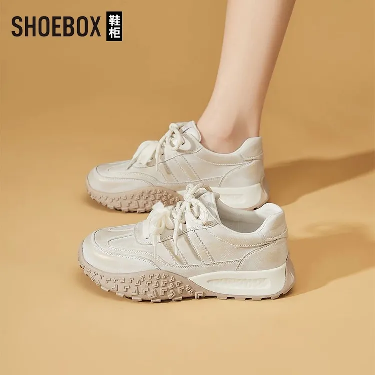 SHOEBOX鞋柜厚底阿甘鞋女2025新款春季复古德训鞋轻便透气休闲鞋