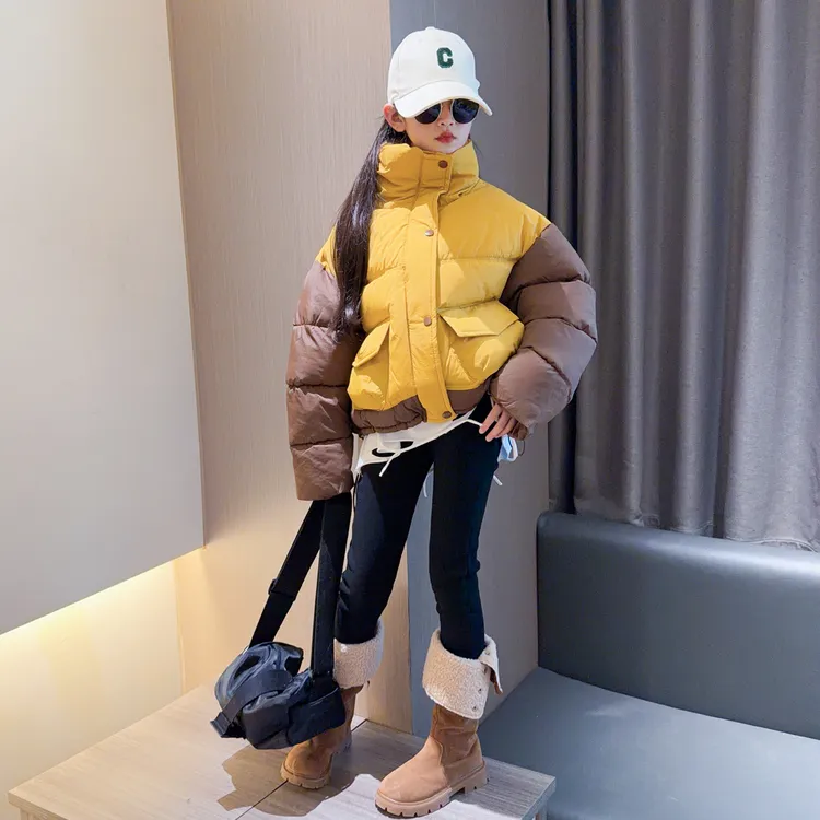 2025新款女童美拉德穿搭儿童撞色短款棉衣大童加厚棉服外套冬装潮