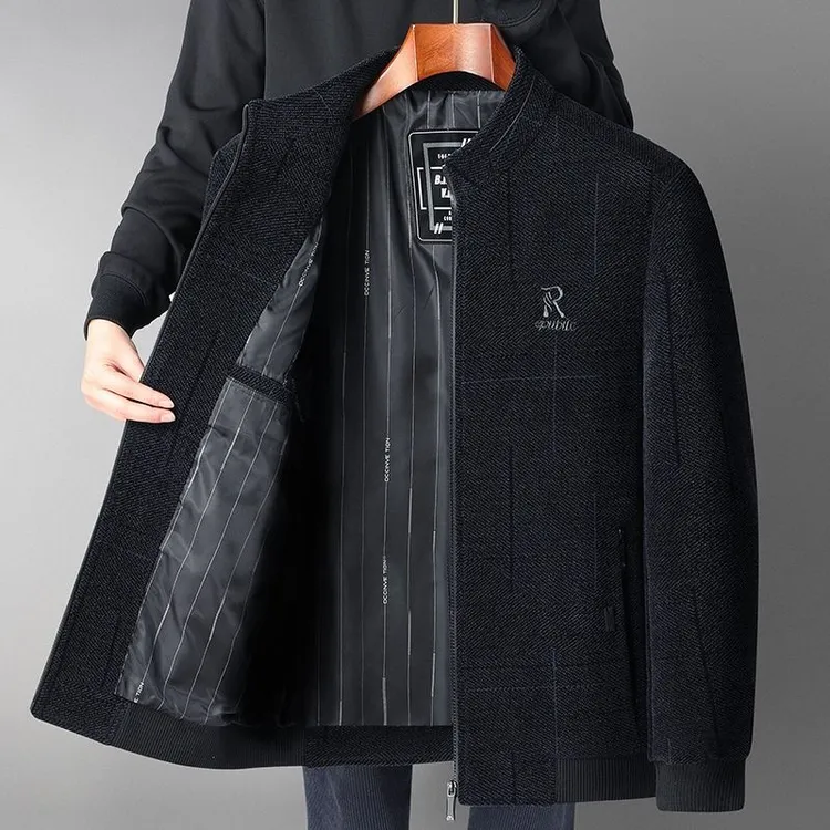 派尔尼那春秋中年男士休闲爸爸装外套中老年人衣服毛呢夹克衫上衣