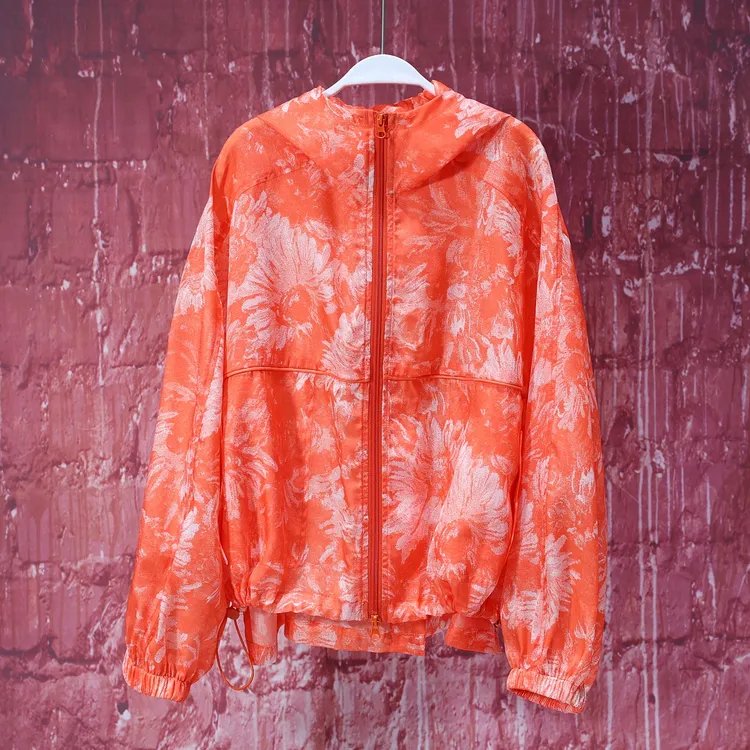 【LIANG哥女装】2025欧版轻薄冰凉海螺橙太阳花水印连帽防晒衣7607A