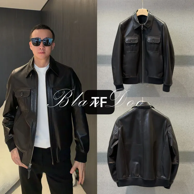 BLANDOO "哈灵顿 山羊皮" T*F轻奢帅气山羊皮夹克真皮皮衣2566