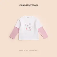 【云朵小葵】女童秋季新款可爱卡通印花粉色拼接袖休闲打底衫253355