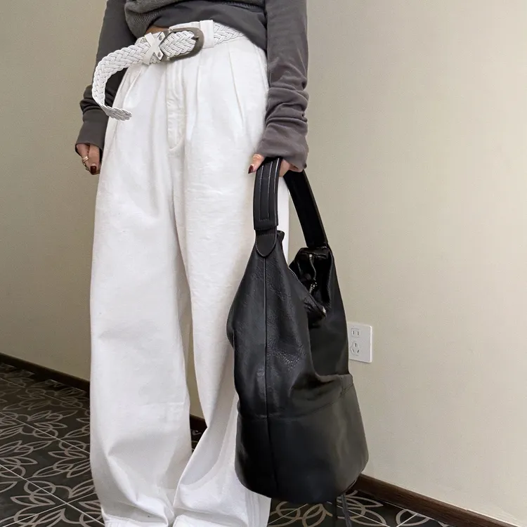 Vane｜“白牛”立体裁剪双褶直筒亚麻牛仔裤～