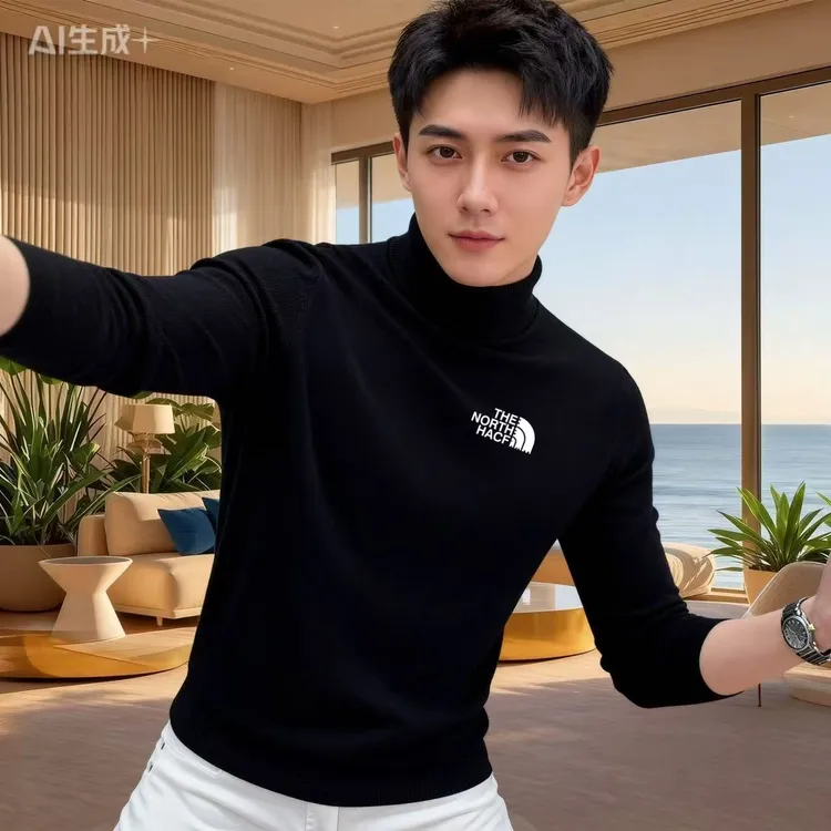 双面德绒打底衫男半高领休闲修身秋冬季时尚百搭内搭保暖长袖上衣