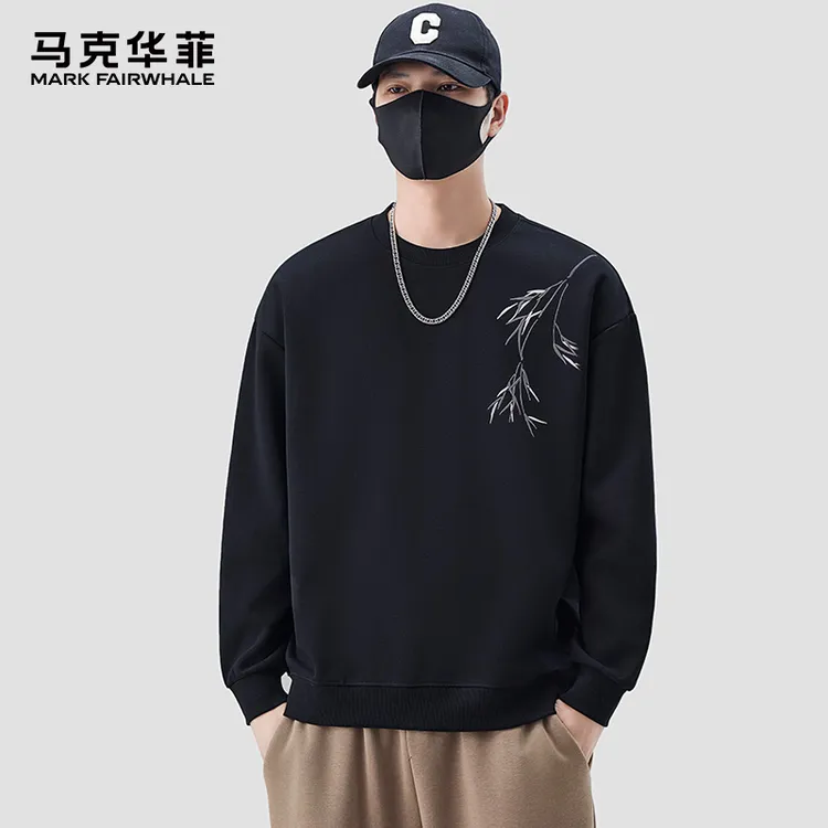 MARK FAIRWHALE/马克华菲国风刺绣卫衣男款春秋圆领宽松秋装上衣
