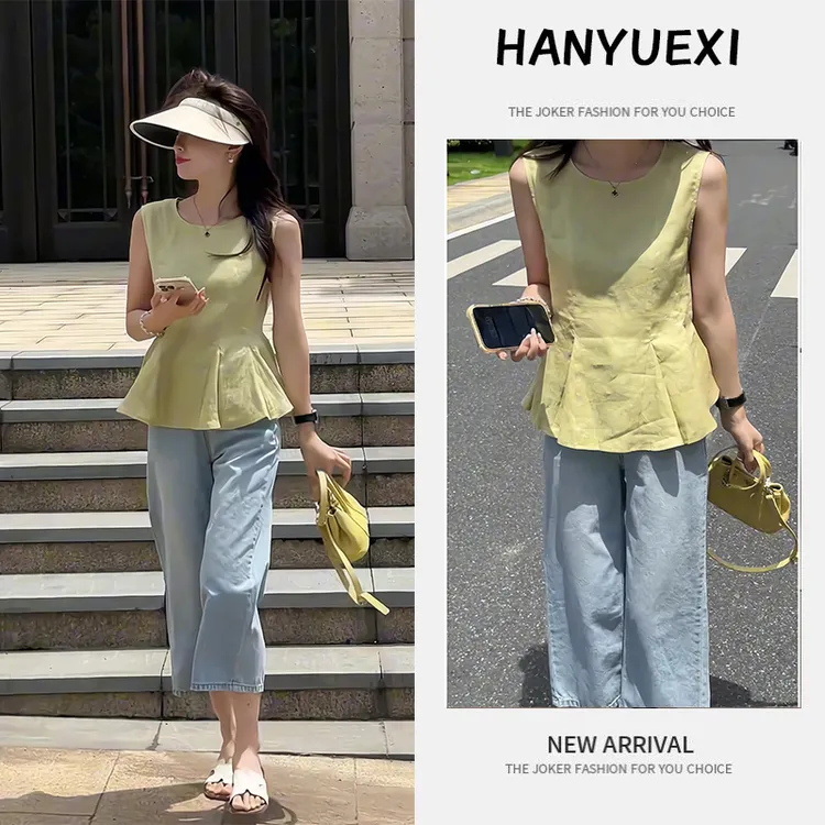 夏季一整套女装2025年新款韩版显瘦气质减龄无袖上衣牛仔裤两件套