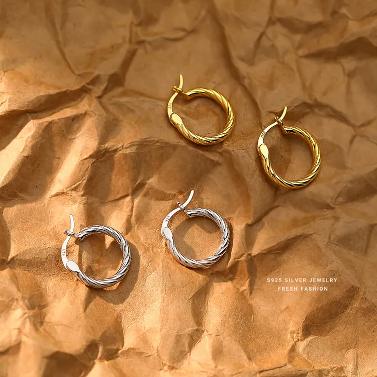 925银耳饰 S925纯银圆形麻花耳环简约复古轻奢小众高级感精致耳饰