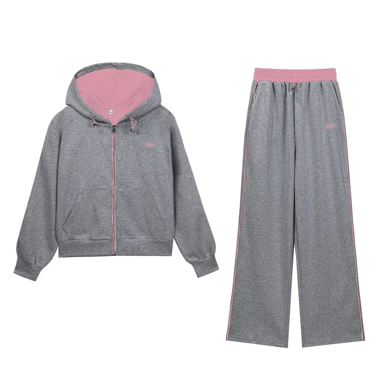 早秋新款撞色设计刺绣连帽两件套时尚长袖卫衣休闲裤套装9926#