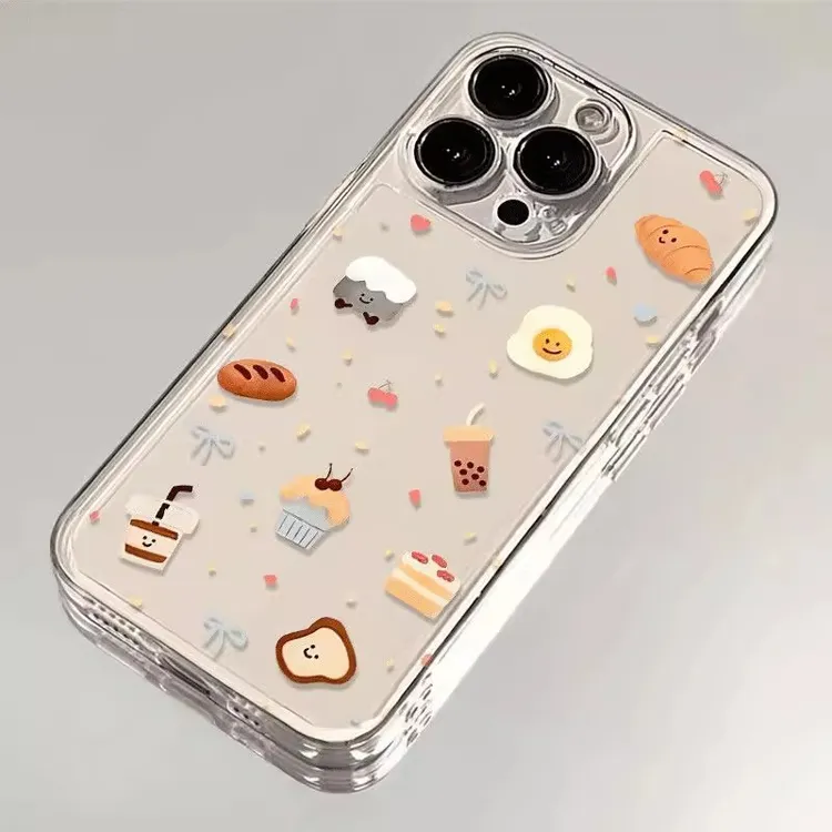 可爱面包奶茶适用iPhone16透明手机壳苹果15/14promax日韩13p小众