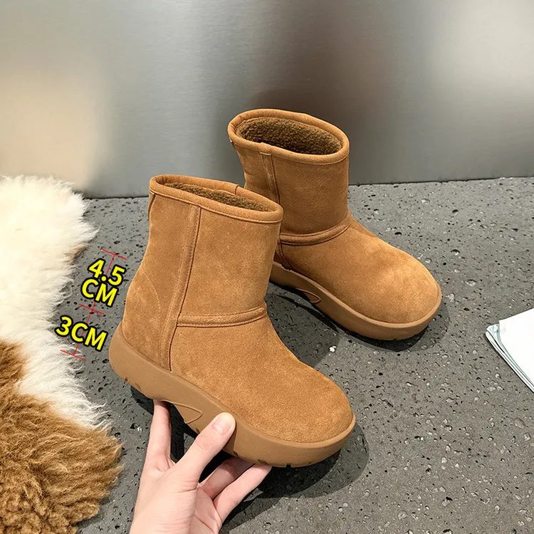 bv雪地靴厚底加绒加厚保暖雪地靴短靴东北保暖丑萌棉鞋真皮雪地靴