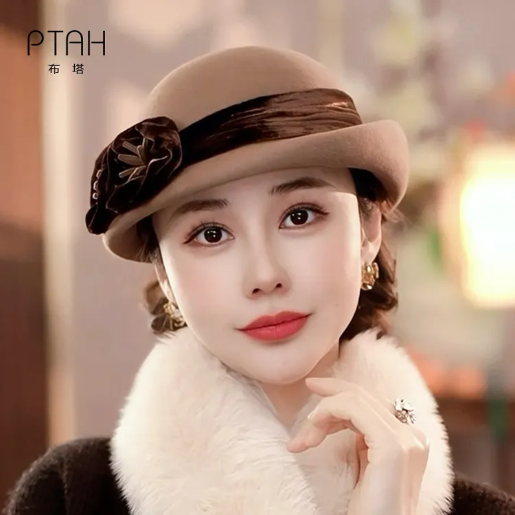布塔贝雷帽女秋冬羊毛呢帽子保暖时尚气质礼帽中老年妈妈帽1438