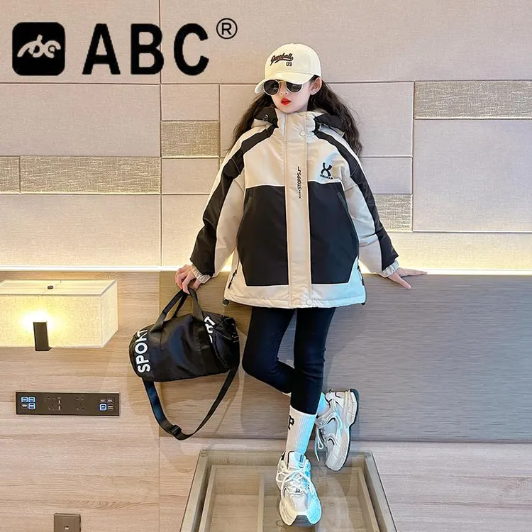ABC女童羽绒服冬装2024儿童加厚冲锋衣女大童防风保暖白鸭绒外套