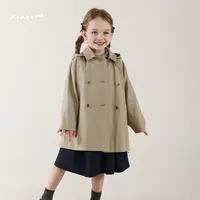 允儿妈女童秋季莱赛尔中长款连帽风衣宝宝洋气外套儿童洋气上衣潮