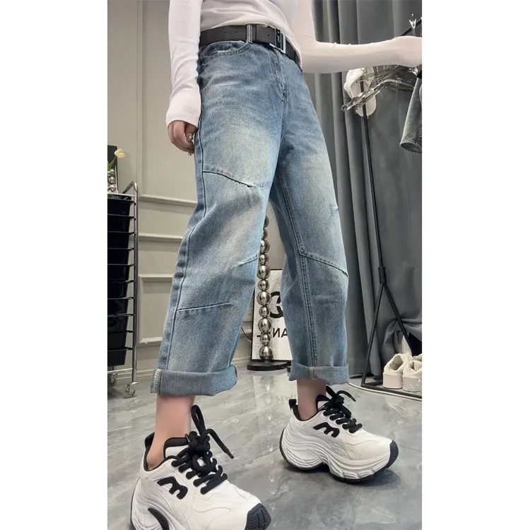 艾塔莉显瘦窄版阔腿裤女春夏新款梨形大码胖mm牛仔裤直筒裤小个子
