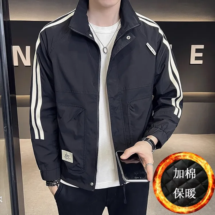 美式加棉加厚夹克外套男2025春秋冬休闲百搭帅气工装立领上衣服潮