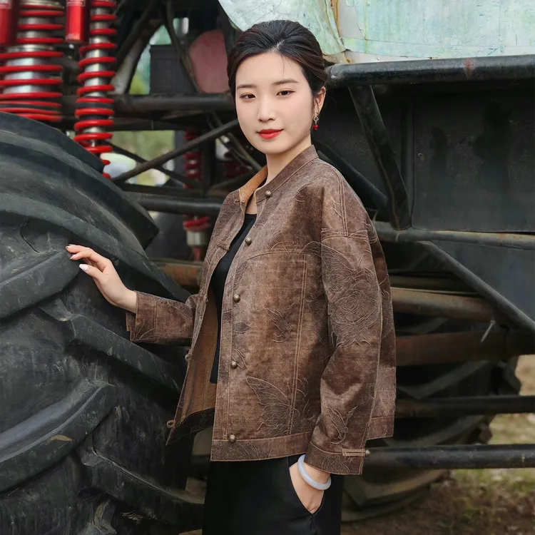 （崔万志国风）油丝提花香云纱 桑蚕丝真丝国风夹克外套 WZ6361