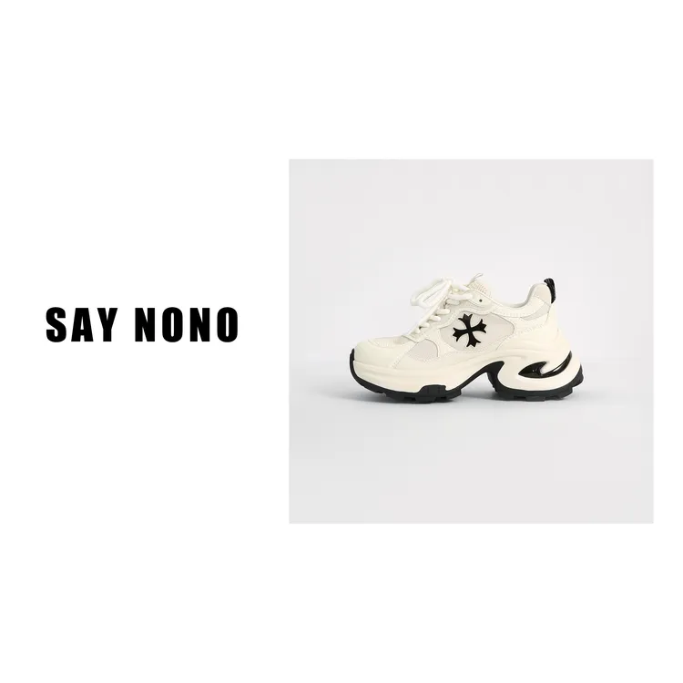 Say  nono  十字花厚底休闲百搭通勤显瘦增高轻便运动鞋7cm