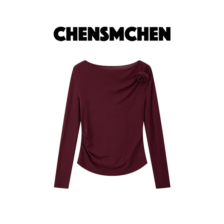 CHENSMCHEN 简约纯色长袖针织衫女时尚优雅复古显瘦上衣CSZ8604YW