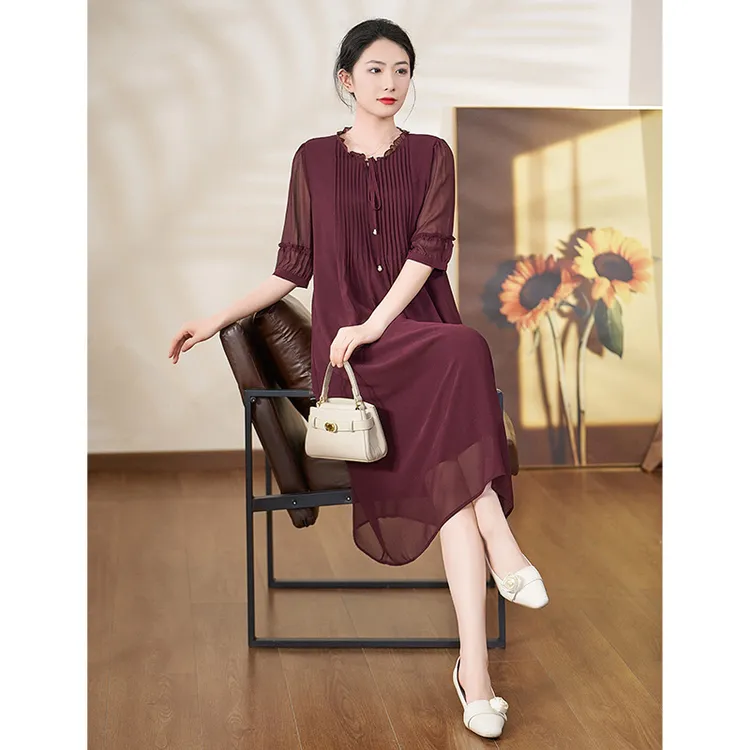 迪欧芙2025年夏季新款中长裙夏季连衣裙显瘦洋气夏装女#XLQ18167