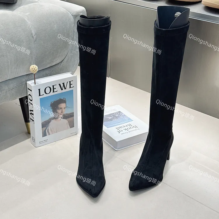 琼尚-新款复古绒面尖头粗跟显瘦百搭长靴NW548-A7116