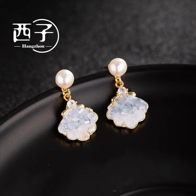 西子饰品高定镀18K金【冰晶蓝耳坠】30岁50岁饰品上档次首饰轻奢