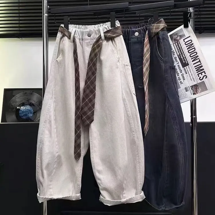 秋季新款男童女童2025春秋款宽松休闲微阔牛仔弯刀裤9548