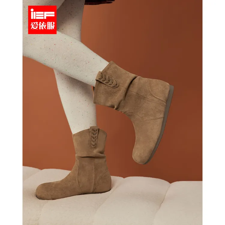 IEF/爱依服2025新款秋冬季百搭女圆头平底休闲时尚舒适复古短靴