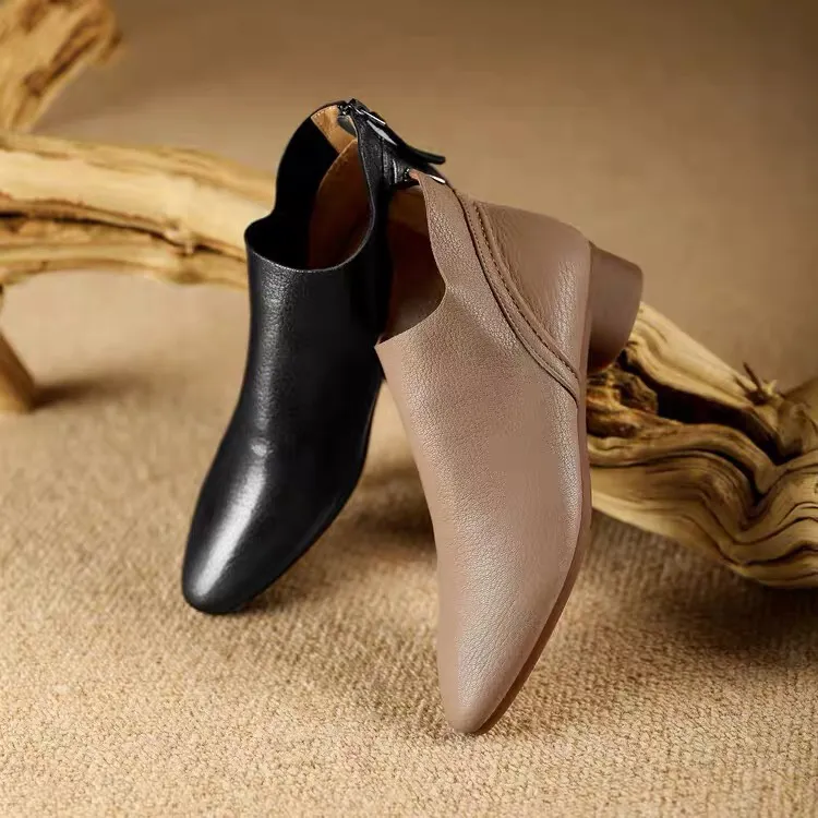 新款低跟秋女靴舒适时尚休闲百搭复古粗跟330