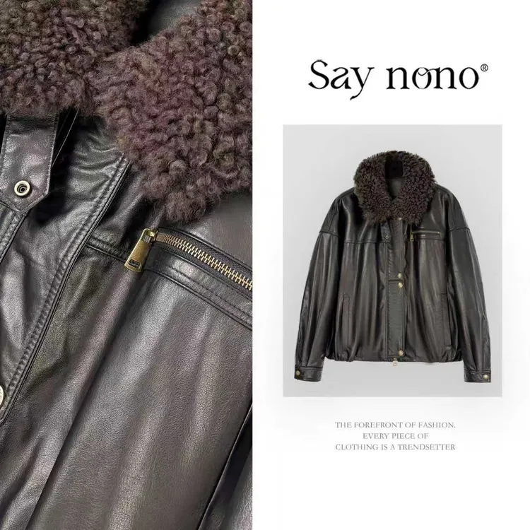 懒猫nono│Saynono 时尚复古酷飒气质羊毛毛领鹅绒服外套 GY1105WY