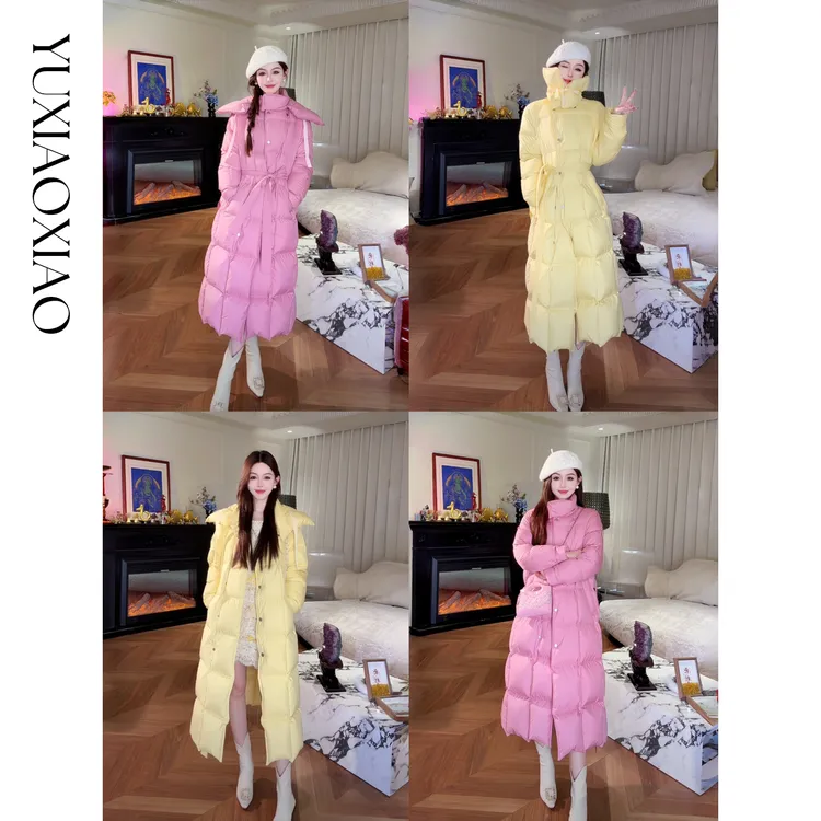 余潇潇【机场女星】90白鹅绒三防面料内衬石墨烯立领长款羽绒服